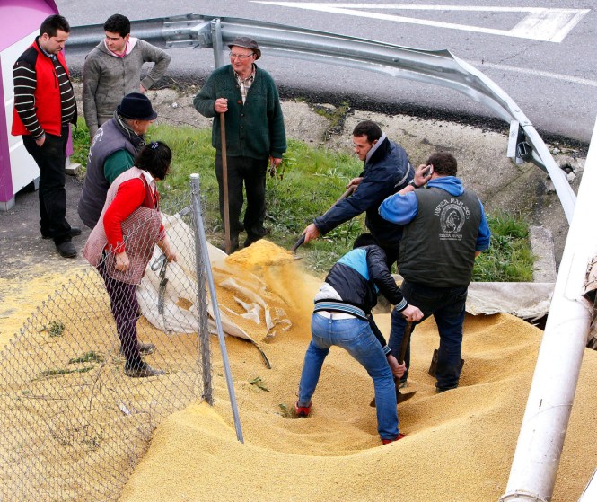 PONTEVEDRA Camion pienso volcado accidente MONICA PATXOT