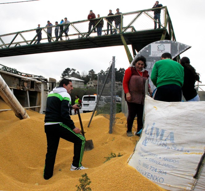 PONTEVEDRA Camion pienso volcado accidente MONICA PATXOT