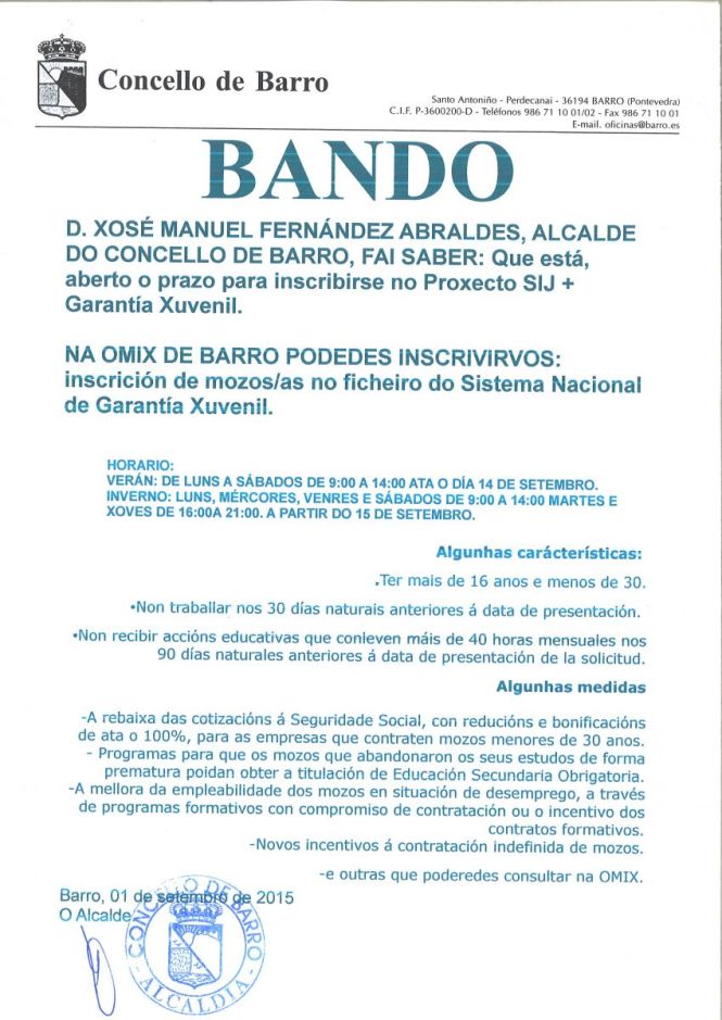 BANDO SISTEMA GARANTIA XUVENIL